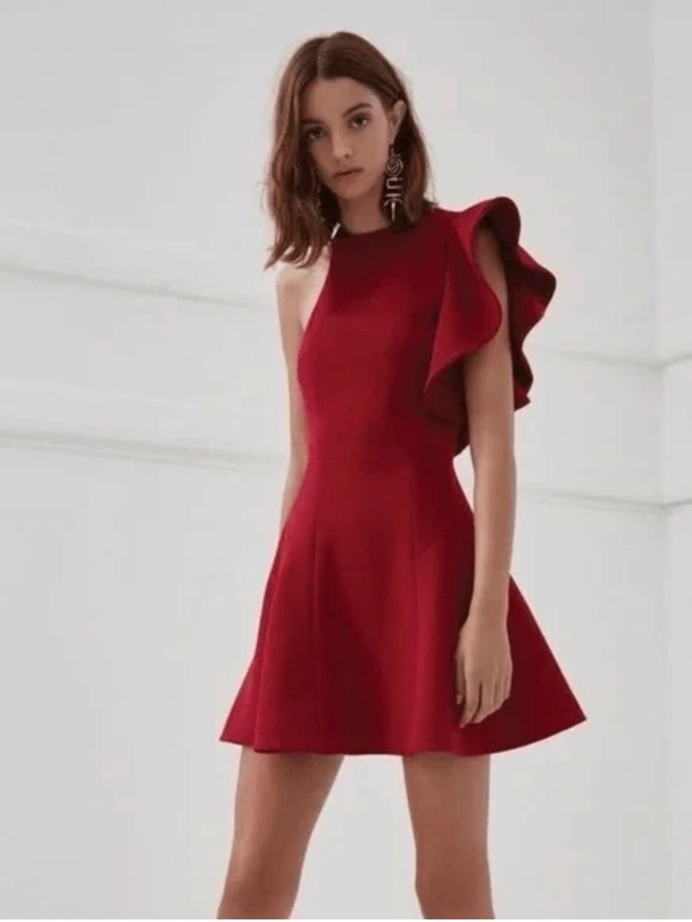 C/MEO Collective Crimson One-Shoulder Ruffle Mini Dress
